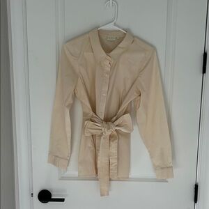 Cream Button-Up Shirt with Tie Waist